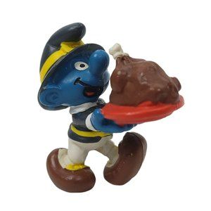 Vintage 1982 Peyo Schleich Thanksgiving Smurf Pilgrim Turkey Figure PVC Portugal